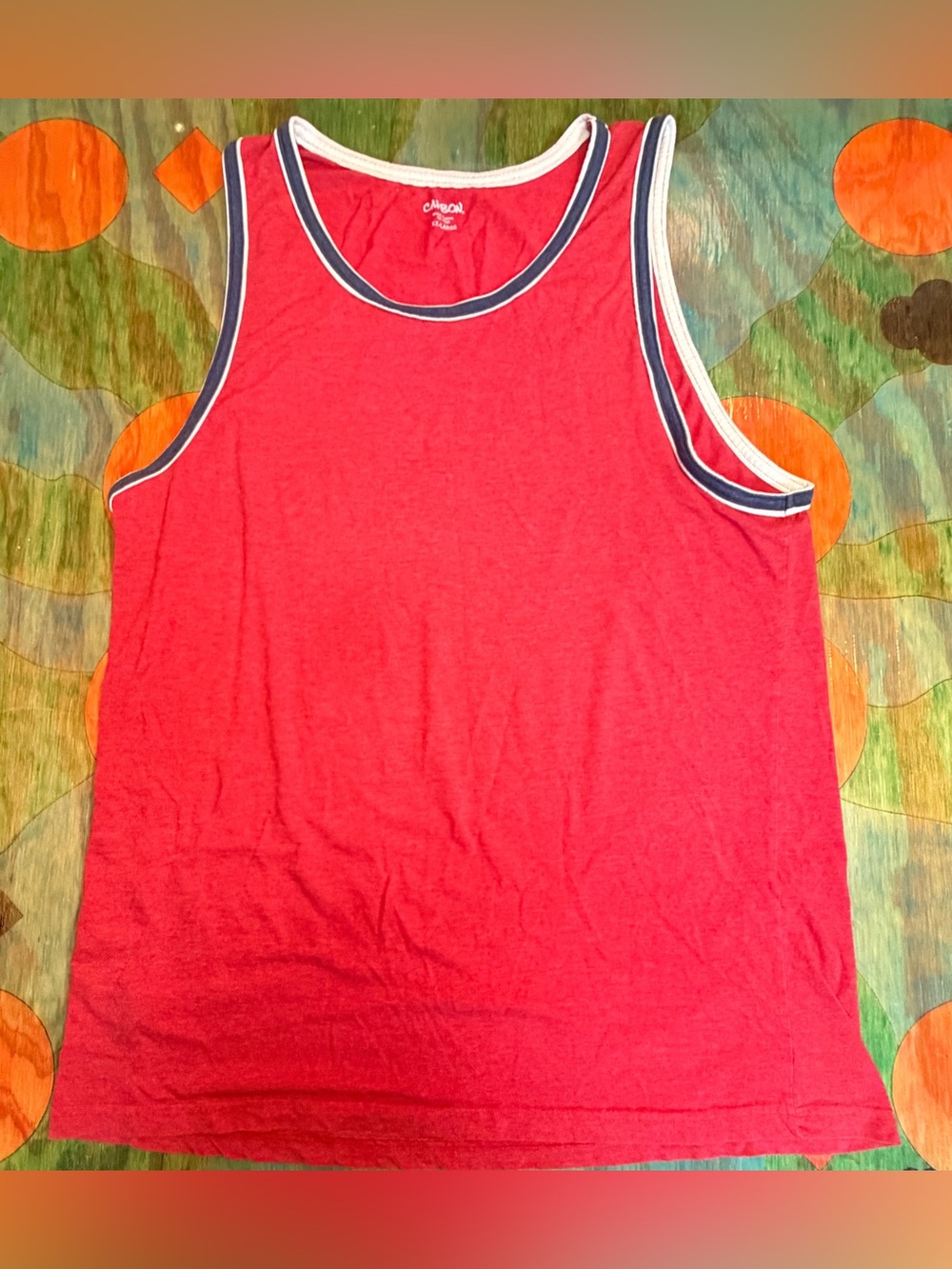 Carbon Womens Tank Top Size XXL Red Blue Trim Sleeveless Pullover Cotton Polyest